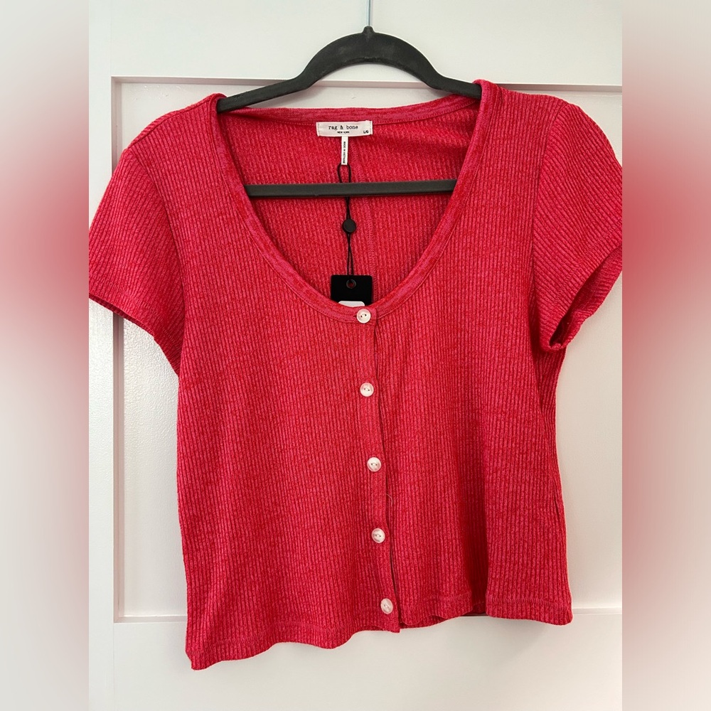 Never worn Cropped Rag and Bone red s/s button up top.